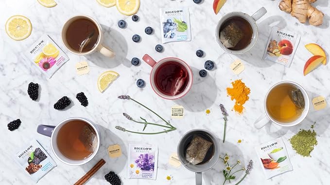 Bigelow Tea Benefits Wellness Teabag Variety Pack, Mixed Caffeinated Green Matcha & Caffeine-Free Herbal Tea, 18 Count Box (Pack of 6) 108 Tea Bags Total