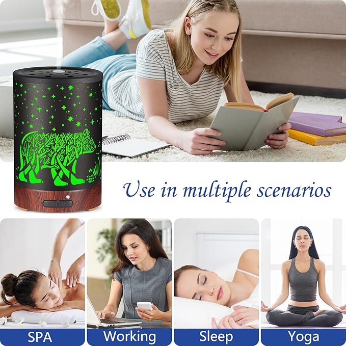 Essential Oil Diffuser- Aromatherapy Diffuser with7 Colors Light, and Auto-Off -Metal Cool Mist Humidifier for Home and Office(Polar Bear)…