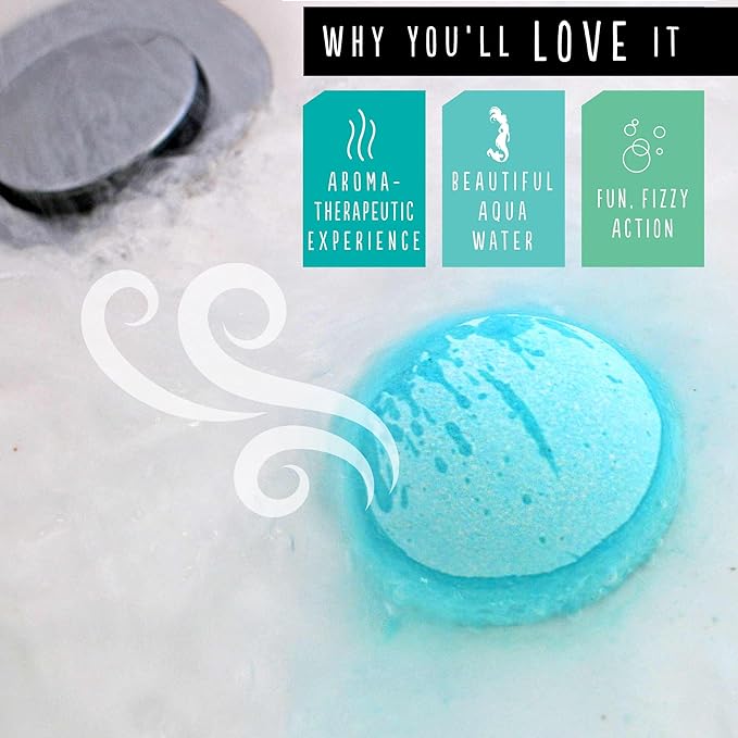 Hallu Mermaid Shower Bomb, Sea Salt Citrus Scent Shower Steamer, 80 g Each, 8 Packs of 2 (16 Total)