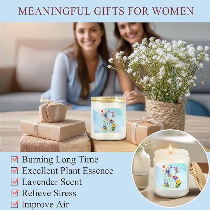 Personalized Gifts Monogrammed Birthday Gifts for Women, New Mom, Grandma Valentine's Day Thank You Christmas, Initial Wine Tumbler Makeup Bag Scented Candle Bracelet Set, (Aesthetic Blue Flower S)