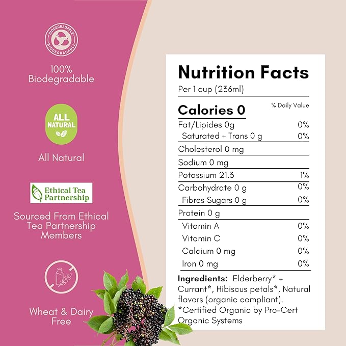 Tease Tea Organic Hibiscus Drink - Berry Booster Elderberry Tea, Caffeine Free, Organic Herbal Drink Made with Hibiscus Petals, Currant, and Natural Flavors Blended for Warding Off Stress and Colds