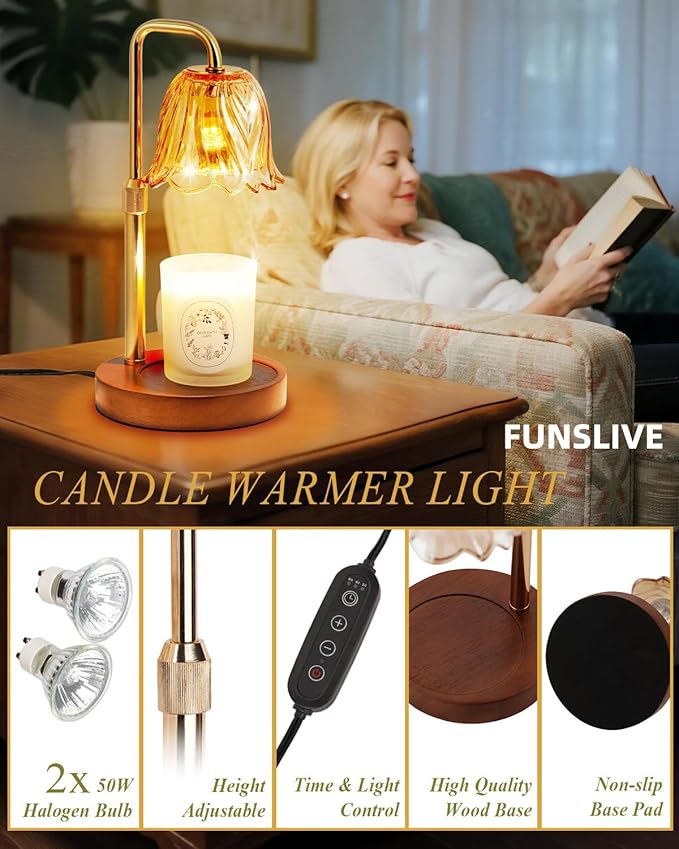 Flower Candle Warmer Lamp with Timer Dimmable, Candle Warming Lamp Height Adjustable, Birthday Gifts for Women Mom, Candles Warmer Light for Jar Candles, Christmas Gifts, House Warming Gifts New Home