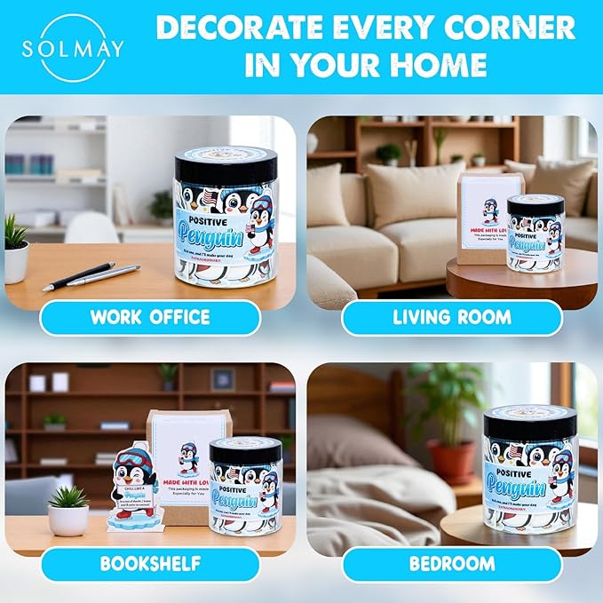 Positive Penguin Jar – 60 Daily Affirmation Cards with Standee | Cute Motivational Gift for Coworkers, Friends, Teachers, Women | Desk Decor, Just Because Gift, Emotional Support Penguin