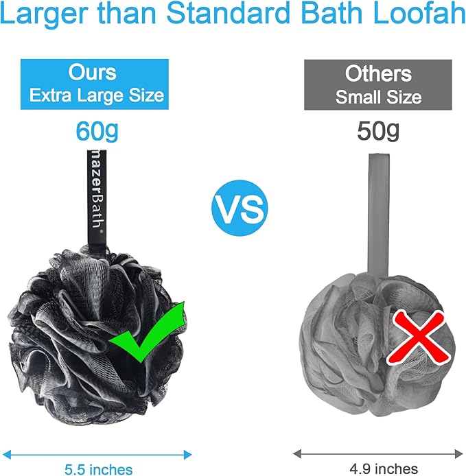 AmazerBath Loofah Sponge 60g/Piece, Loofah for Men Body Scrubber - Bath Sponge Loofa Set of 4 Black