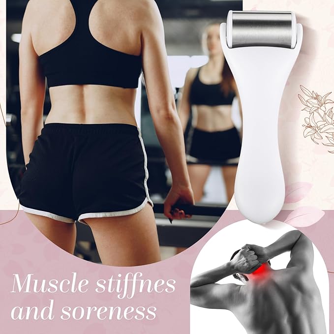 Tondiamo 2 Pcs Muscle Roller Stick Fascia Body Cellulite Face Muscle Massage Roller Manual Massage Tools for Muscles Relief Neck Arm Back Leg Rollers Deep Release(White,Metal)