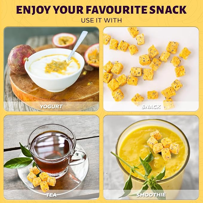 DARLAC FARMS Freeze Dried Passion Fruit Cubes, 2 Oz Pack 1, No Sugar Added, Healthy Fruit Snacks for Kids, Adults & All Ages, Premium Organic Crispy Crunchy Snacks, Tea, Baking, Smoothie, Yogurt, 2 Oz
