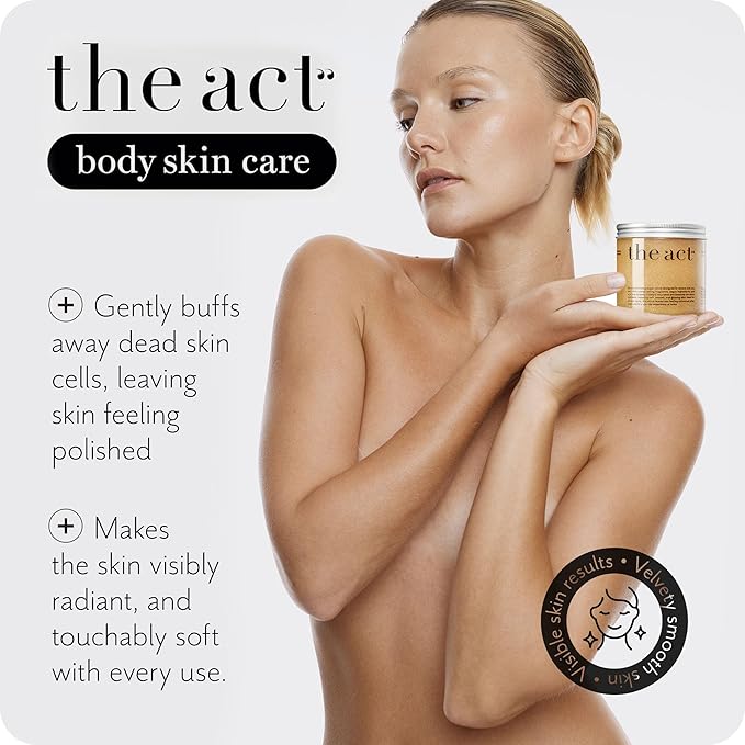 THE ACT Sugar Exfoliating Body Scrub β Natural Body Polish for Smooth Skin β Gentle Skin Care with Shea, Almond, Macadamia, Green Coffee, Vegan β Self Care Gift for Women