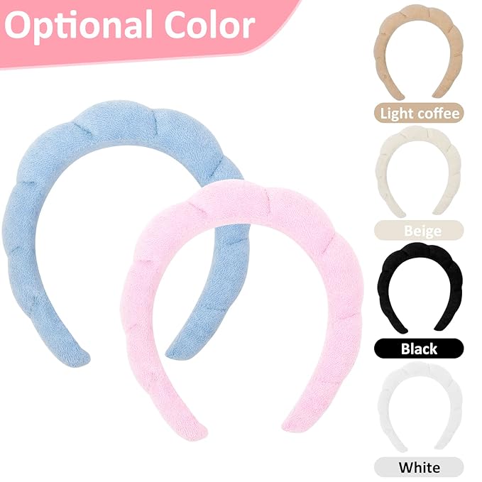 AMCAMI 2PCS Mimi and Co Spa Headband for Women Sponge Headbands for Girls Terry Towel Cloth Fabric Head Band for Face Washing, Skincare, Makeup Removal, Shower, Hair Accessories (Pink&Blue)
