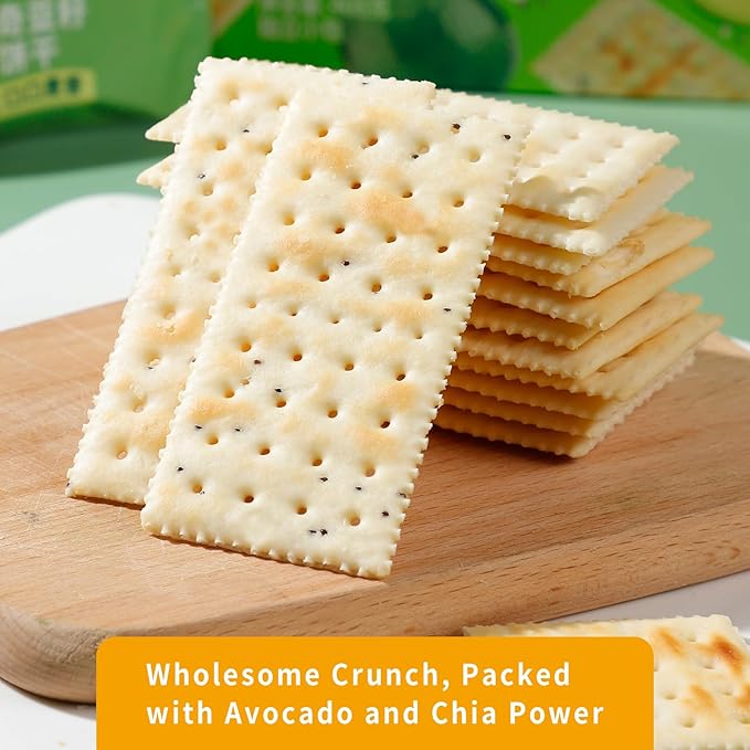 V-LOONG Avocado Chia Soda Crackers, Vlife Baked Saltine Crackers, No Added Sugar Healthy Snacks (1 PACK, 6.8 Ounce) Office Snacks, Low Sugar, Low Calories