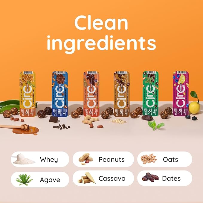 CirC Energy Bites - 12 Pack Chocolate Brownie Gluten Free Protein Balls - 10g Protein, Whole Grains, Nuts & Fruit - Portable Healthy Snacks for Adults & Kids, 5 Piece Resealable Packs