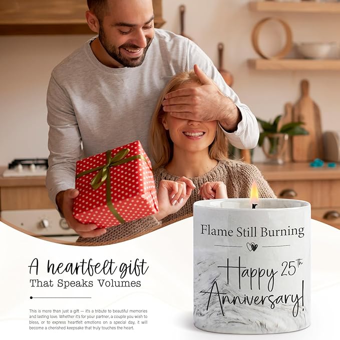 25th Anniversary Candle, 25th Wedding Anniversary Present for Couple, Wife & Husband - 25 Year Aniversario Gifts, 6 Oz Ceramics Lavender Candle