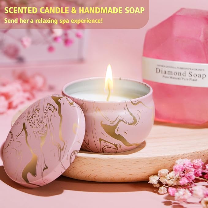 Birthday Gifts for Women, Thinking of You Gift Basket, Get Well Gifts for Women, Unique Self Care Package Relaxing Spa Gift Set, Mothers Day Gift Box for Mom Her Best Friend Wife Sister, Pink