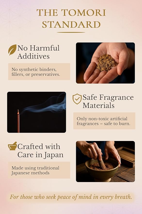 Luxury Japanese Incense Sticks 60sticks Mellow Musk White Musk Bergamot Vanila Coreless Low Smoke Natural Charcoal Free Non Toxic Aromatherapy Meditation Calming Stress Relief Relaxation Yoga TOMORI