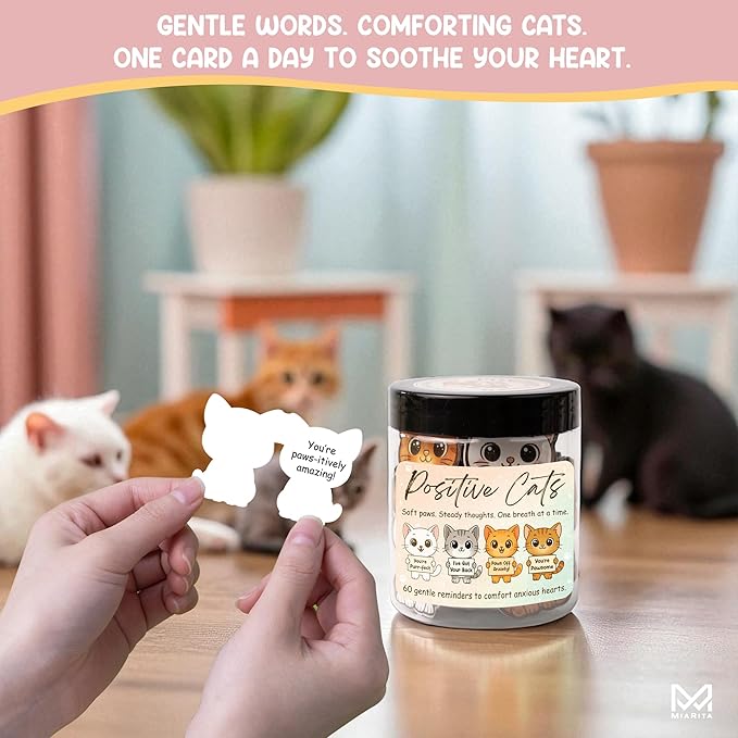 Positive Cats Jar โ 60 Affirmation Cards for Anxiety & Self Care, Cat Gifts for Women, Teens & Men, Mental Health & Stress Relief Support Gifts, Cat Mom Gift