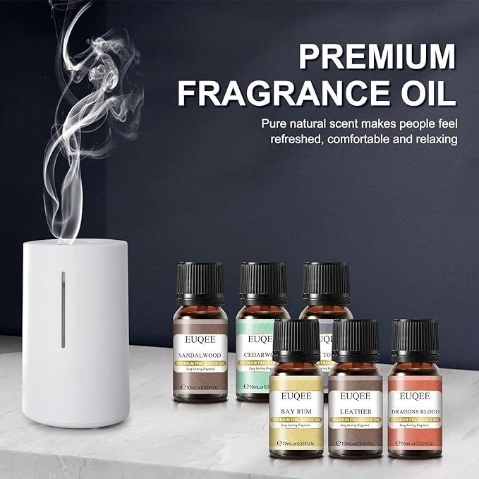 EUQEE 6PCS Fragrance Oils for Men, Men's Pubs Gift Set Premium Fragrance Oils -10ml-Leather, Sweet Tobacco(New Name-Honeyed Haze), Dragons Blood, Sandalwood, Bay Rum, Cedarwood (Men's Pubs)