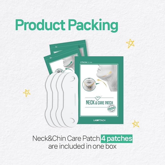 Labottach V Line Face & Neck Lifting Hydrogel Patches – 4pcs Collagen Mask for Jawline Contouring, Neck Wrinkle Care, Firming & Anti-Aging with Hyaluronic Acid and Vitamin E