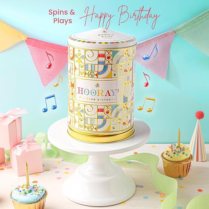 BONNIE AND POP - Birthday Gift Basket | Birthday Cookies, Sweets, Candy, Cake Flavors | Tin Spins, Plays Music Happy Birthday | Bonnie and Pop