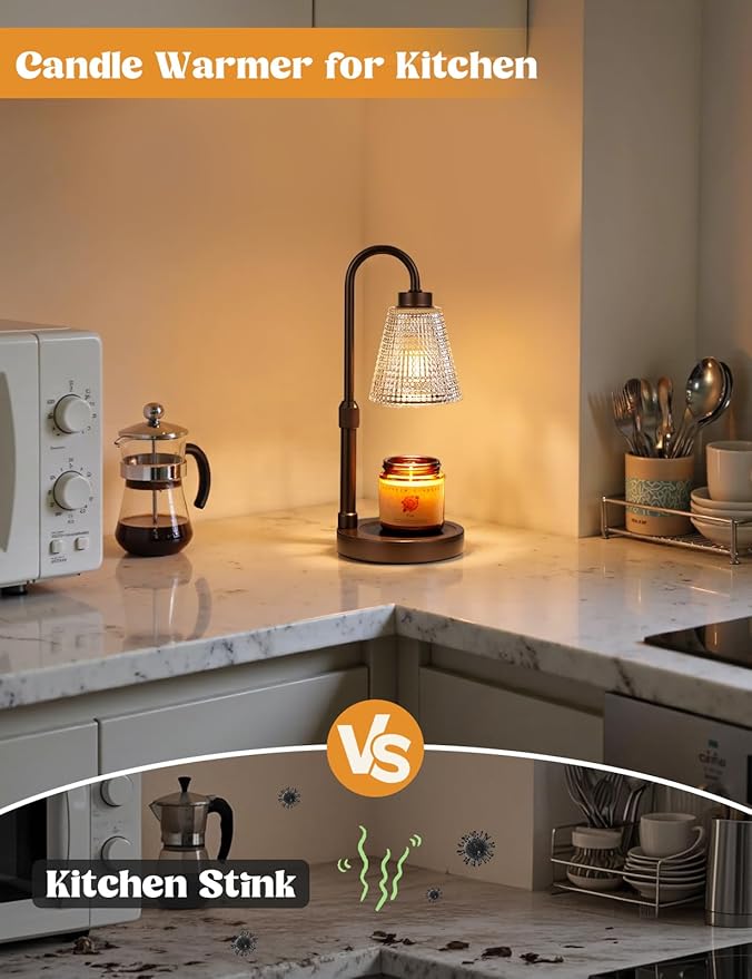 Innqoo Brown Candle Warmer Lamp with Timer, Dimmable Candle Warmer for Jar Candles, Height Adjustable Wax Melts Warmer, Birthday Gifts for Women Mom, House Warming Gifts New Home Decor