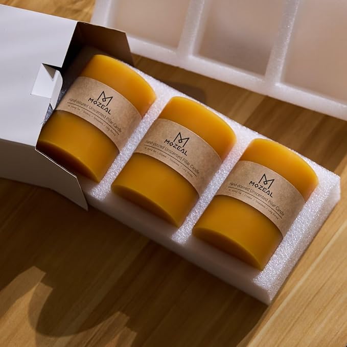 MOZEAL 3" x 8" Hand-Poured Unscented Large Candle, Smokeless Rustic Pillar Candle Set of 2, Slow Burn, No Drip, Approx 150 Hours Burning, Wedding,Harvest and Home Decorative, Tall Spicy Mustard Candle