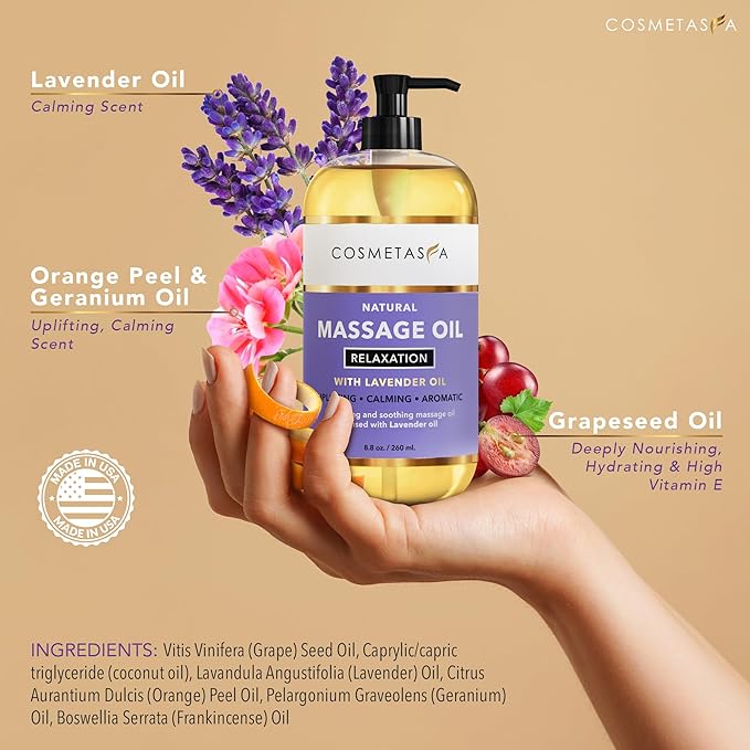 Cosmetasa Massage Oil Set - Arnica & Peppermint Sore Muscle Relief, Cellulite & Lavender Body Massage Oils - Gua Sha Therapy