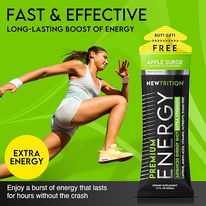 NewTrition® Extra Strength Energy Shots, 250mg Caffeine Energy Shots with Vitamin B & Amino Acids, Sugar-Free Vitamin Energy Shot, 1.7 fl oz (Pack of 24, Apply Surge)