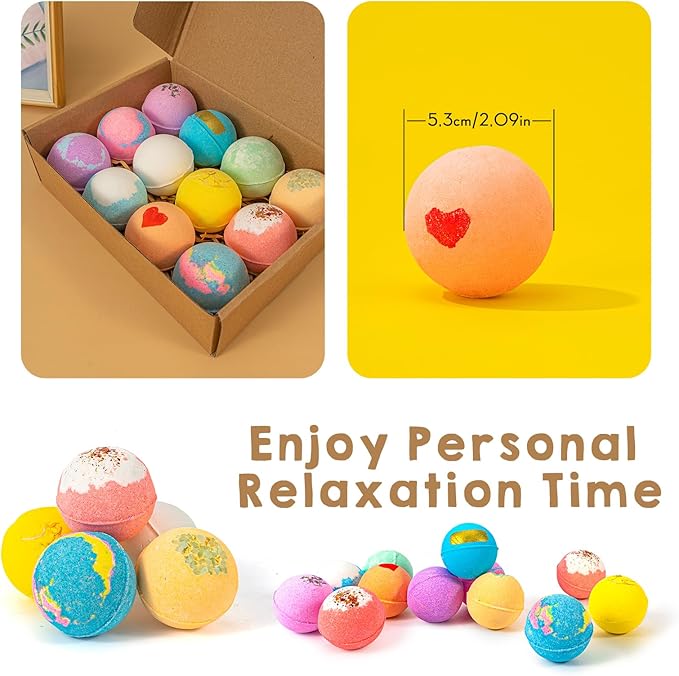 Bath Bombs for Women Gift Set, 12 Pack Handmade Bath Bombs Salt Balls, Perfect for Bubble Spa Relaxing, Moisturizing Dry Skin, Stress Relief, Birthday Valentines Gifts Idea for Men Women