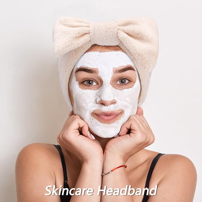 VELSCRUN 6 Pack Spa Headband, Makeup Headband, Face Wash Headbands, Skincare Headbands, Brown Sponge Hair Band Bow Tie Spa Head Band for Washing Face Wristband Set Hair Accessories for Women