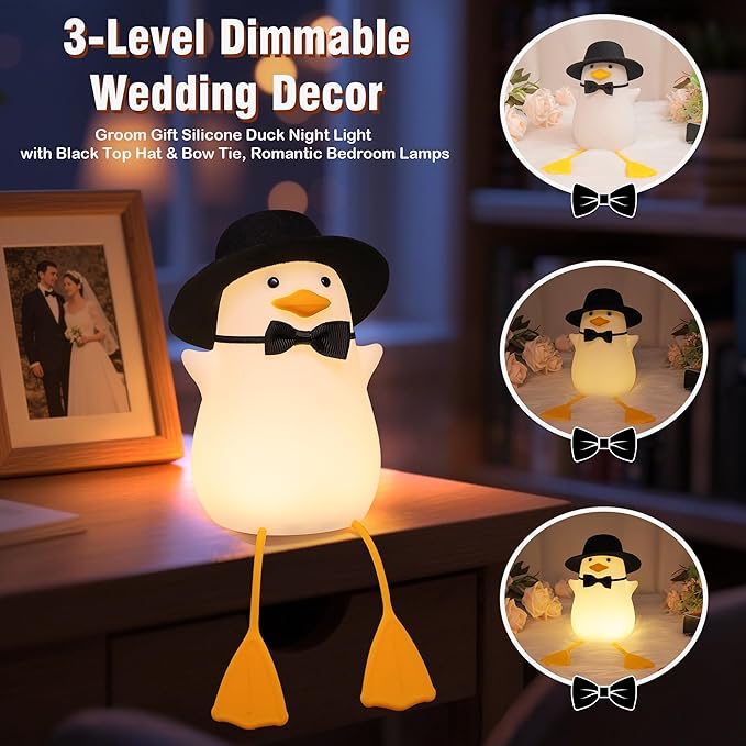 Groom Duck Night Light,Bridal Shower Gifts,Wedding Gifts for Bride/Groom with Timer & Dimmer & Rechargeable for Table Decor,Creative Gift for Newlyweds,Anniversary,Engagement for Him Her Women Men