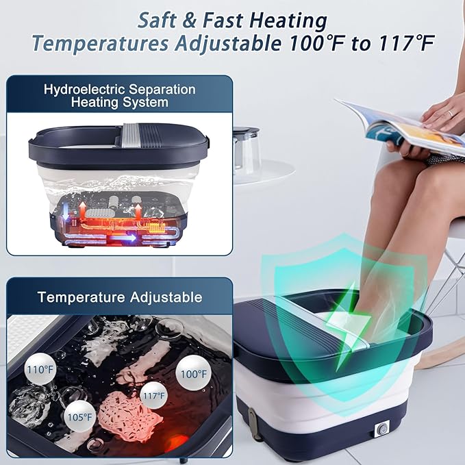Collapsible Foot Bath Spa with Heat, Remote Control, Massage Rollers, Bubble, Foot Pedicure Kit, Red Light, Pedicure Foot Spa, Foot Bath for Gifts