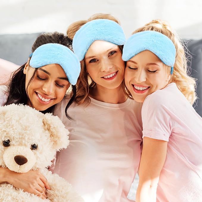 Jexine 24 Pcs Spa Headband Plush Sleep Eye Mask Bulk Bow Hair Band Makeup Headband for Washing Face Sleepover Party Supplies Sleeping Stuff Accessories for Single Party (Blue)