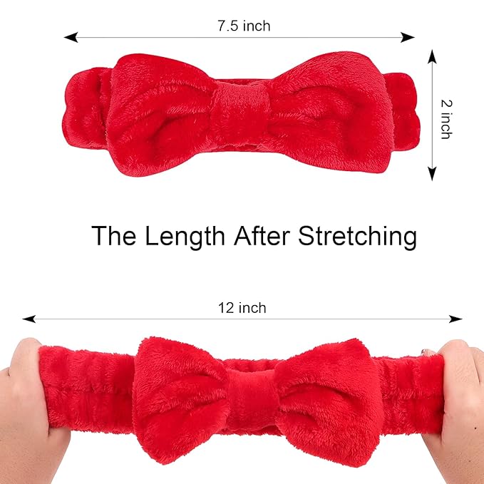 10 Pcs Red Makeup Headbands, Hair Band for Washing Face, Soft Coral Fleece Makeup Headband for Women Girls, Bow Hair Bands, Towel Headbands for Face Washing Shower Skin Care Yoga