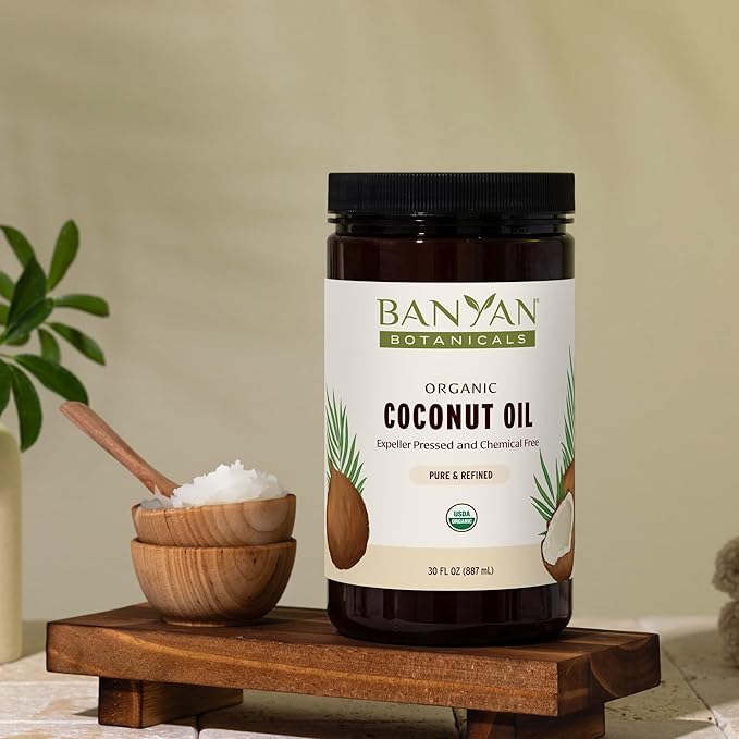Banyan Botanicals Coconut Oil – Expeller Pressed Organic Coconut Oil – Massage Oil for Naturally Hydrated Skin and Hair – 30 oz – Refined, Non GMO, Sustainably Sourced