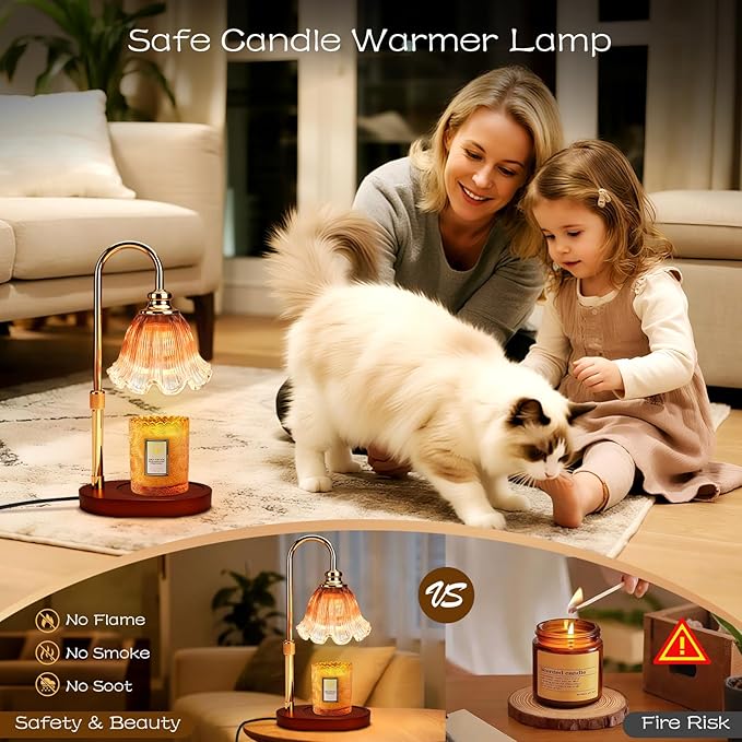 Candle Warmer Lamp with Timer Dimmable: Wax Warmer Gifts for Mom, Birthday Gifts for Women & Home Decor for House Warming Gifts New Home– Adjustable Height for New Home Bedroom (Brown)
