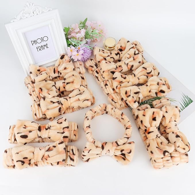 Casoty Leopard Print Spa Skincare Headband Head Bands or Washing Face Cute Face Wash Makeup Headband for Women Make up Hair Band Stocking Stuffers Spa Party Hair Accessories Gifts for Women Teen Girls
