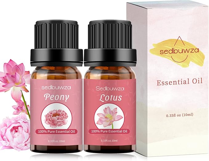 Sedbuwza Peony Lotus Essential Oil Set, Peony Fragrance Oil Lotus Scent Oil Set for Diffuser, Aromatherapy, Massage, Soap, Candle Making 2 x 10 ml