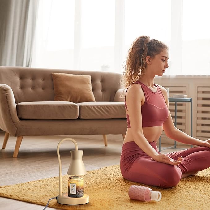 Candle Warmer Lamp with Timer and Dimmer, Vintage Electric Candle Melter with 2 Bulbs, Melter Scented Candle Height Adjustable Compatible with Jar Candles, House Warming Gifts (Beige)