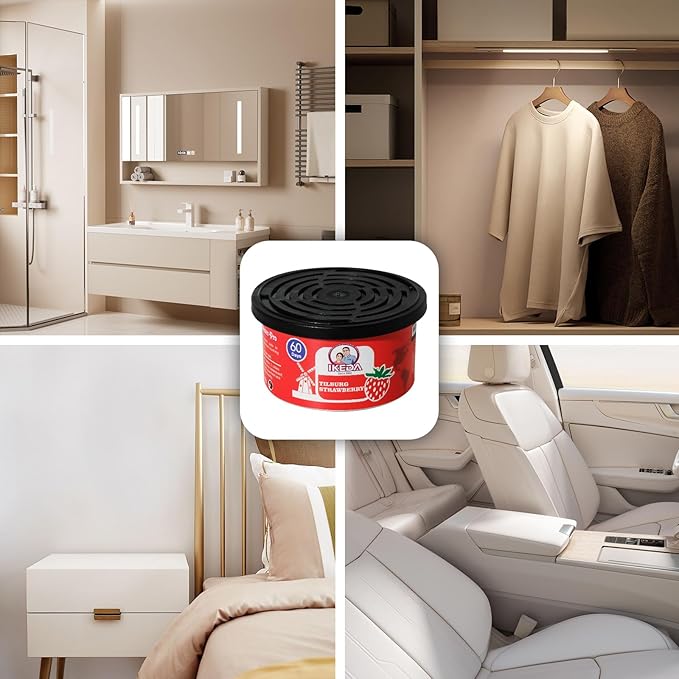 IKEDA Car Air Freshener & Car Odor Eliminator for Auto or Home,Office, 60 Days Long Lasting Scent Cans Freshener, 1.5 Oz Each, 4 Cans, Strawberry