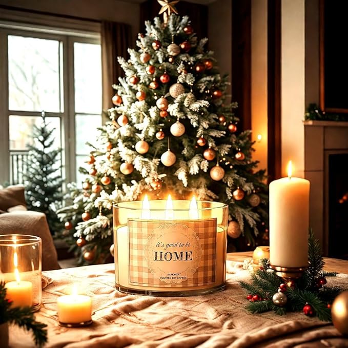 96NORTH Fresh Linen & Soft Amber Candle | Large 3 Wick Jar Candle | 12 Oz Up to 50 Hours Burning Time | 100% All Natural Soy Wax | Relaxing Aromatherapy Candle | Housewarming Gift for Women and Men