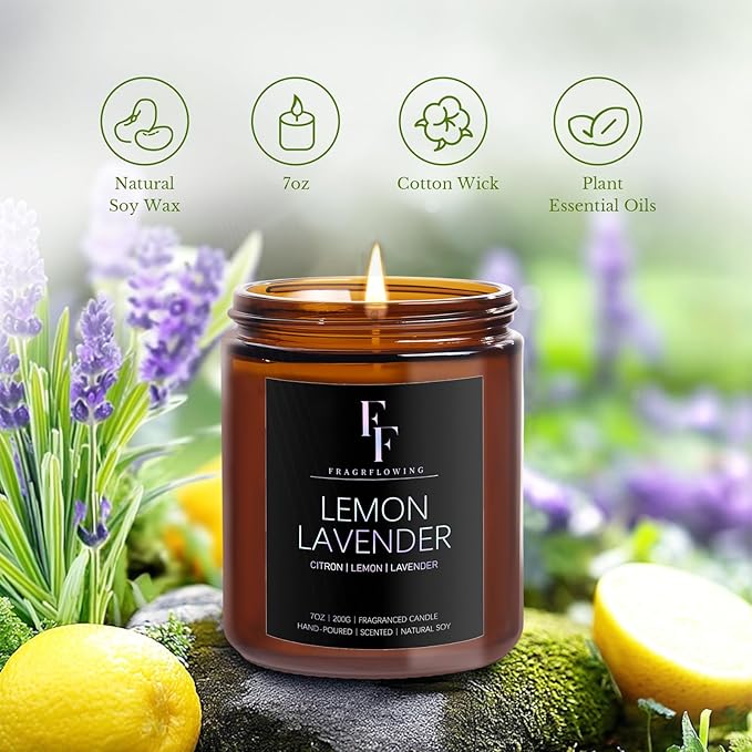 Scented Candles Set, Candles for Home Scented Soy Wax Candles, 6 Pack 42 Oz Aromatherapy Candles Gift Set for Women Men (Lemon/Vanilla/Sage/Rose/Amber/Vetiver)