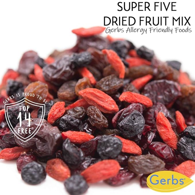 Gerbs Super 5 Dried Fruit Snack Mix 14 oz. | Unsulfured, No Additives, Resealable Bag | Naturally Chewy & Fruit-Forward Blend | Top 14 Allergen-Free