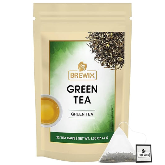BREWIX, Green Tea (22 Pyramid Tea Bags) | Supports Overall Health, Natural & Pure High Grown Green Tea | Caffeinated & Gluten Free | Direct From India