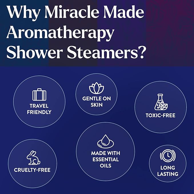 Miracle Made Lavender Aromatherapy Shower Steamers – Essential Oil Shower Bombs for Relaxation, Nasal Relief & Daily Self-Care – 15 Shower Melt Tablets