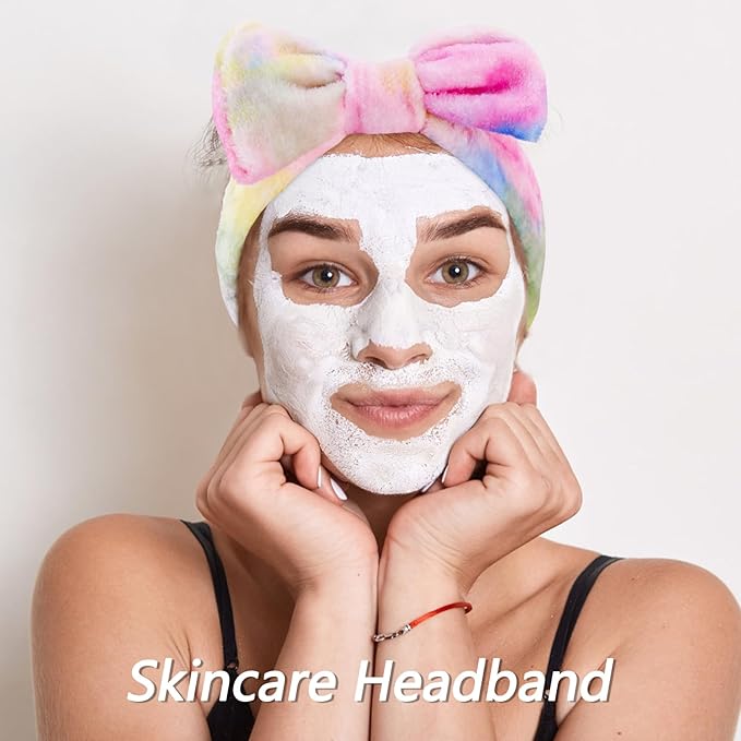 VELSCRUN Spa Headband, Makeup Face Wash Skincare Headbands, 6 Pcs Deep Colorful Sponge Bow Tie Get Ready HairBand Facial Wristband Set, Stuff for Teen Girls Women Trendy Fashion Hair Accessories
