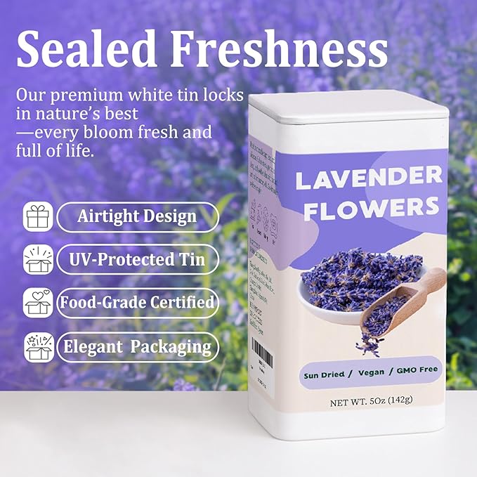 5oz Lavender Tea Loose Leaf – 100% Natural Extra Grade Dried Lavender Flowers for Drinks, Caffeine-Free Te de Lavanda for Culinary, Sachet & Milk Tea