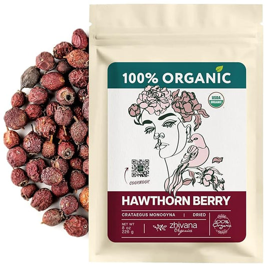 Zhivana Organics Organic Hawthorn Berry (8oz.) - Hawthorne Tea for Herbal Teas, Infusions, Tinctures, Culinary Recipes