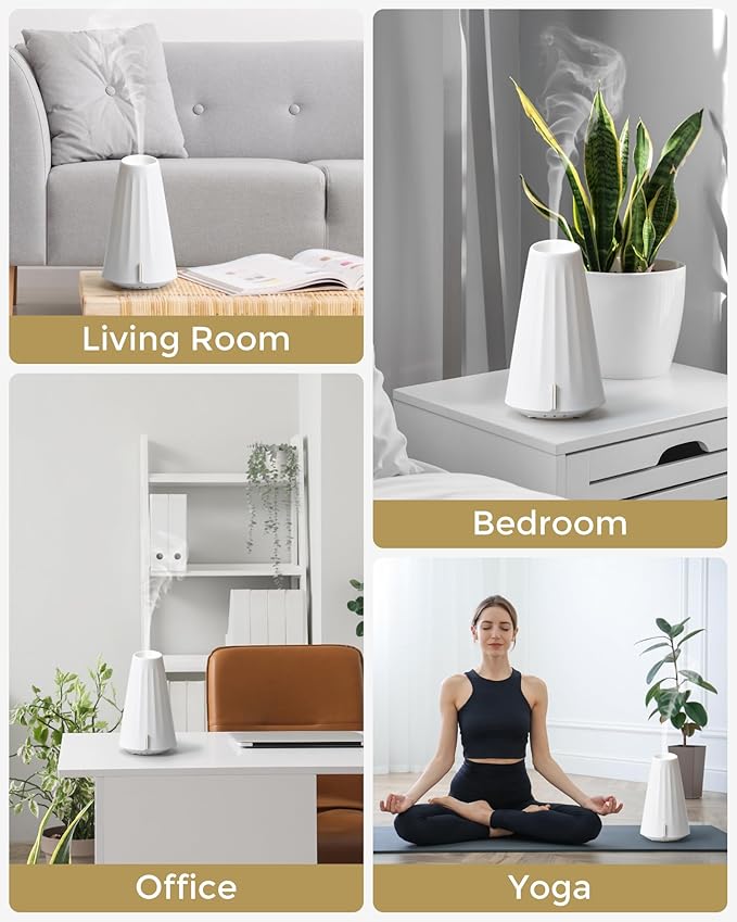 120ML Essential Oil Diffuser, 2.4MHZ Ultrasonic Aromatherapy Diffuser with 3 Timer Settings, Quiet Operation, Sleep Helper & Dimmable Night Light, Diffusers for Large Room, Home