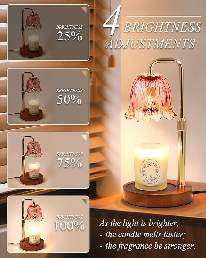 Flower Candle Warmer Lamp with Timer Dimmable,Candle Warming Lamp Height Adjustable,Candles Warmer Light for Jar Candles,Christmas Gifts for Women,House Warming Gifts New Home Decor