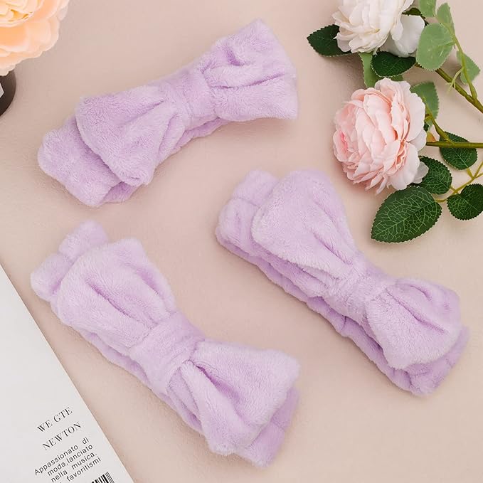 Ondder Spa Headband for Washing Face 8 Pack Purple Skincare Headbands for Women Girls Terry Cloth Cute Bow Head Bands