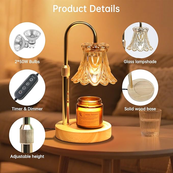 GEEZO Fragrance Candle Warmer Lamp,Electric Candle Warmer with Timer & Dimmer,Mom Christmas Birthday Gifts for Women, House Warming Gifts New Home Bedroom Decor