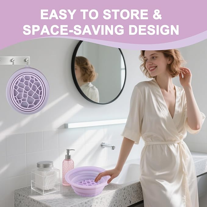 Face Bowl for Ice with Built-in Ice Tray – Collapsible Silicone Facial Ice Bath Bowl for Cold Plunge Therapy, Acne Relief & Skin Tightening – Purple Home, Camping & Travel Portable Spa Tool